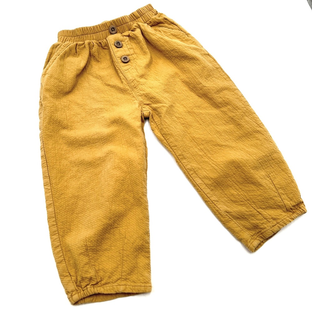 Zara Girls 4-5 Mustard Yellow Textured Pants Retro Boho Fall Pull On